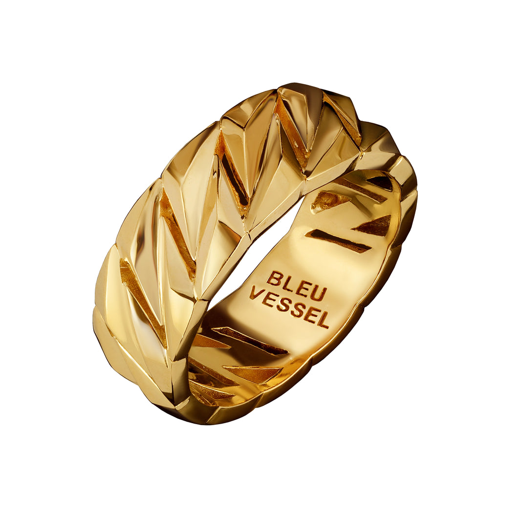 14K Gold Plated Cuban Facet Ring by Bleu Vessel (7MM)