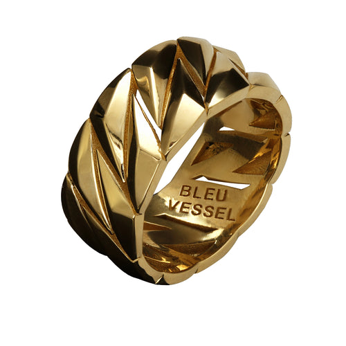 14K Gold Plated Cuban Facet Ring by Bleu Vessel (10MM)